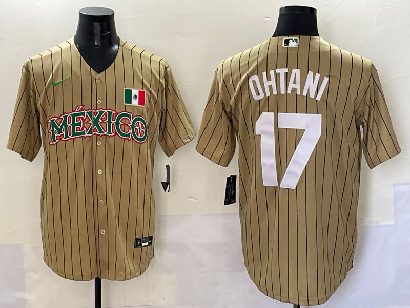 Men Los Angeles Dodgers 17 Ohtani Brown Stripe Mexico Joint Name 2025 Nike MLB Jersey style 48